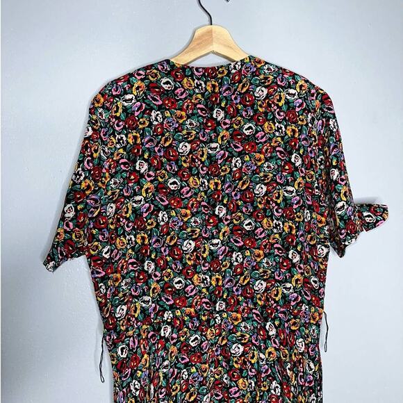 Outline Debora Kuchme Vintage Micro Floral Midi Dress Size 6 Red, Green, Black - Picture 9 of 12